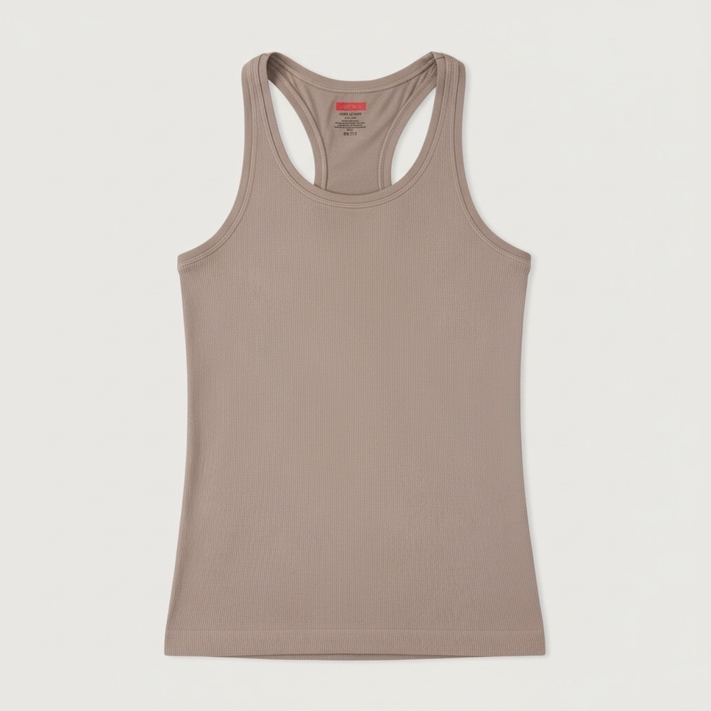 SPANX Ribbed Racerback Tank Top L/XL Taupe Nude Shapewear Smoothing Camisole